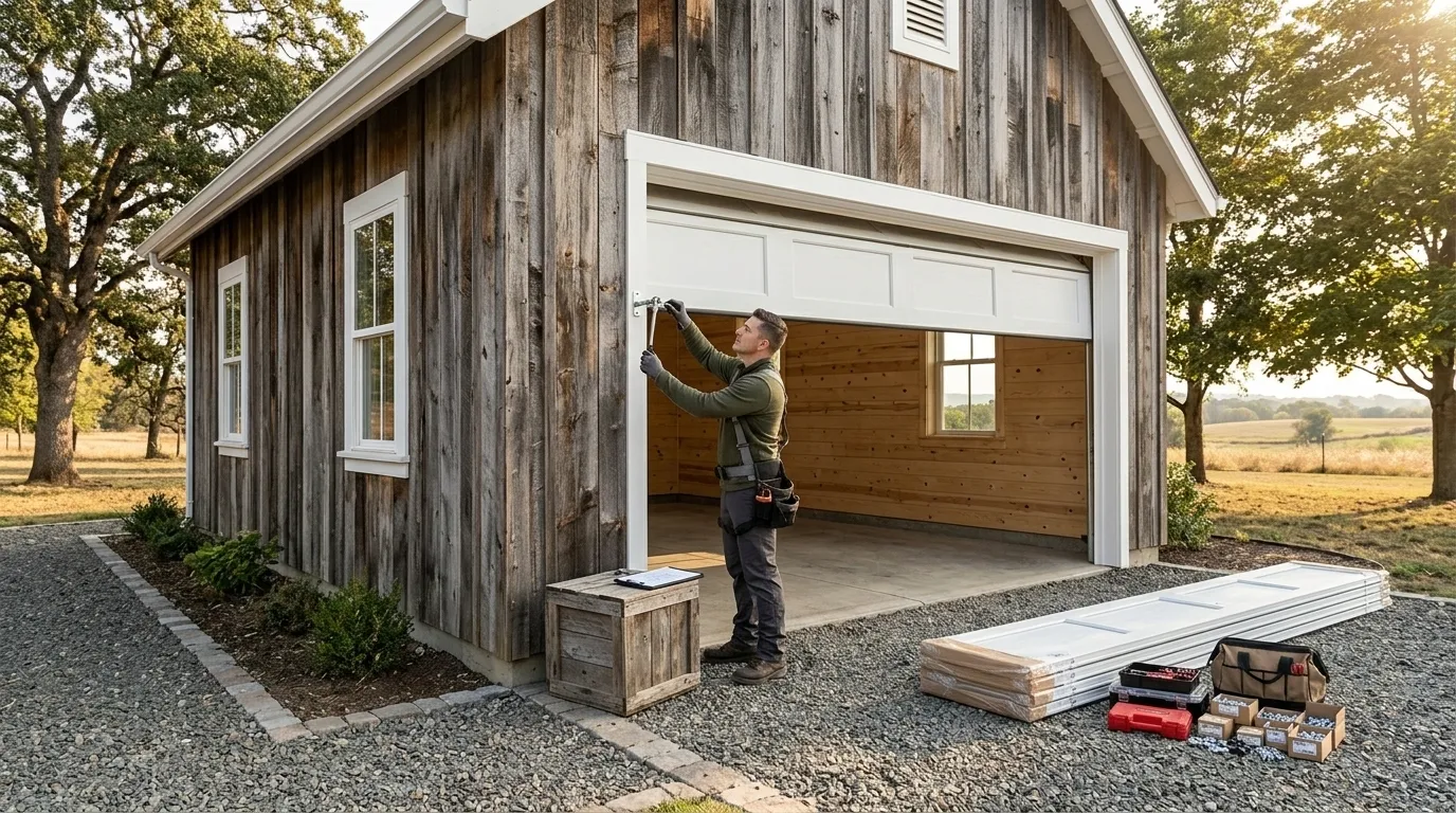 Wood-look composite garage door