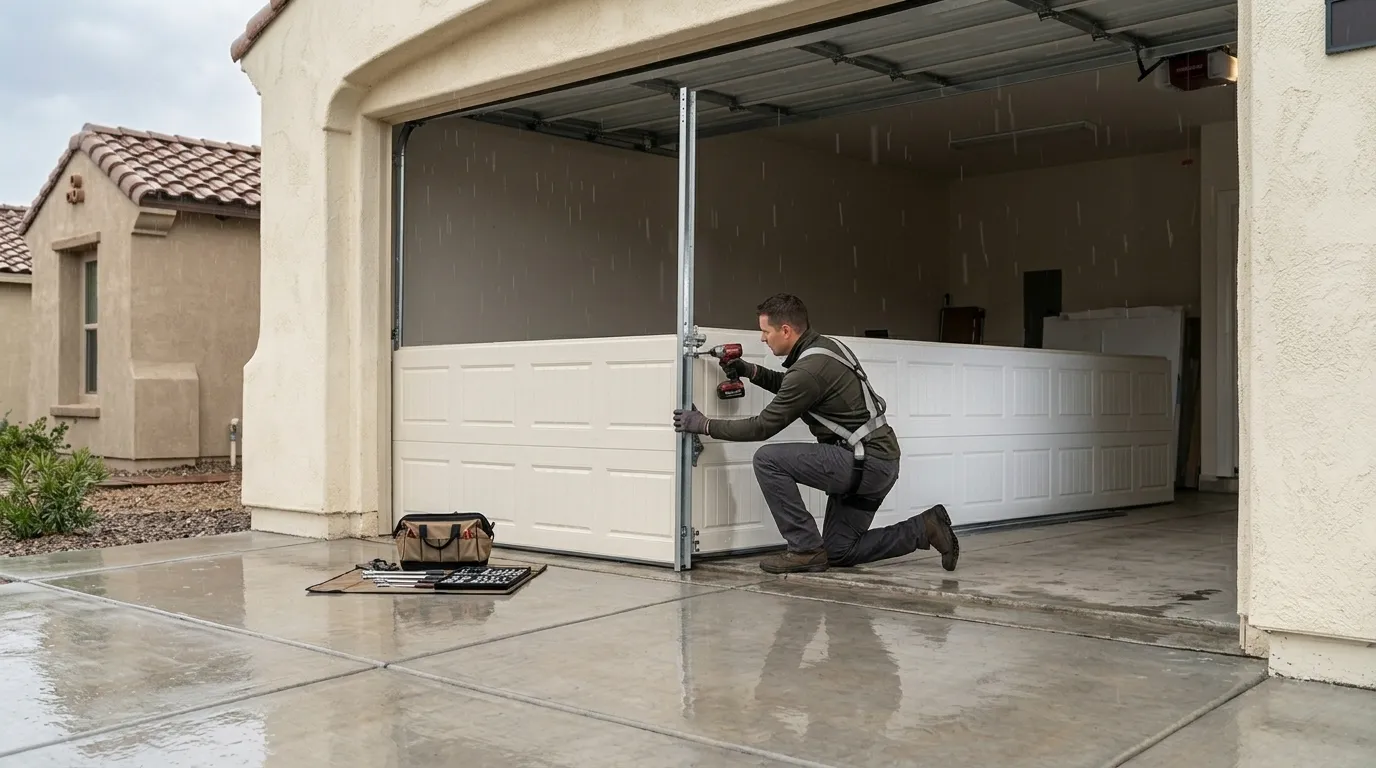 Wood-look composite garage door