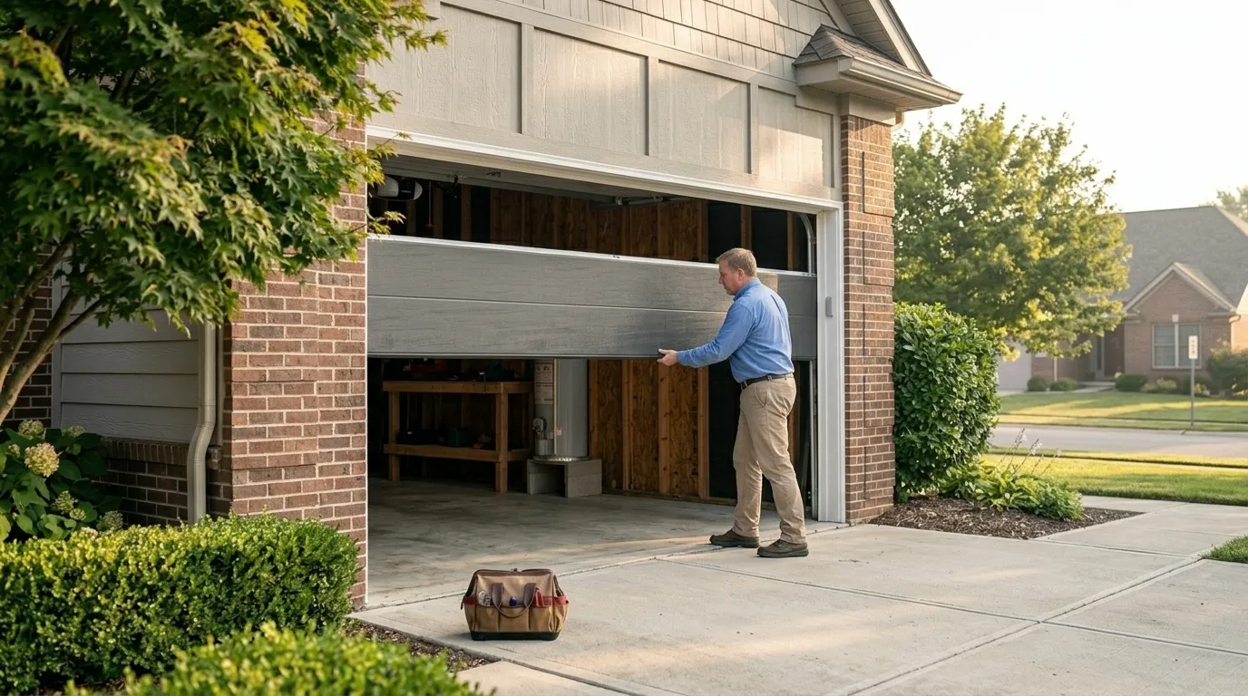 Wood-look composite garage door